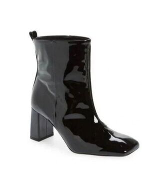 Good American Black Patent Leather Ankle Boots GA165P-X Glossy Square Toe